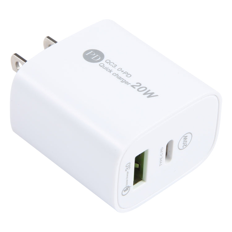 Chargeur rapide PD 20W USB-C/Type-C + QC 3.0 USB, spécification : prise US