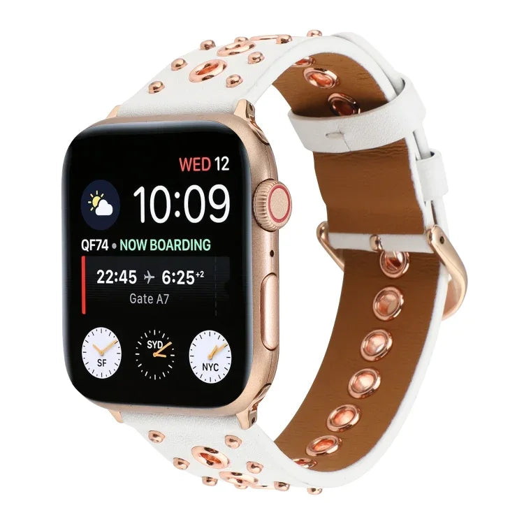 Bracelet de montre en cuir véritable à rivets, pour Apple Watch Series 7 41 mm / 6 & SE & 5 & 4 40 mm, pour Apple Watch Ultra 49 mm / Series 8 & 7 45 mm / SE 2 & 6 & SE & 5 & 4 44 mm