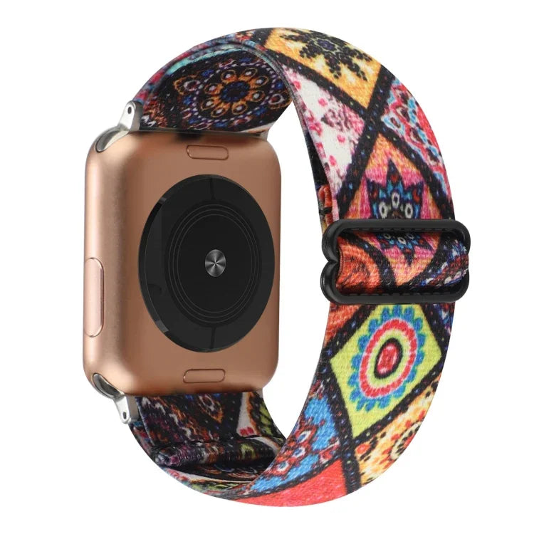 Bracelet de montre élastique à boucle de style ethnique, pour Apple Watch Series 7 41 mm / 6 & SE & 5 & 4 40 mm, pour Apple Watch Ultra 49 mm / Series 8 & 7 45 mm / SE 2 & 6 & SE & 5 & 4 44 mm