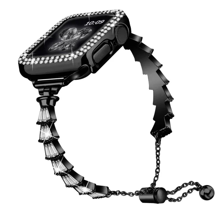 Bracelet de montre en métal avec couronne entièrement diamantée, pour Apple Watch Series 8&7 45mm / SE 2&6&SE&5&4 44mm, pour Apple Watch Series 8&7 41mm / SE 2&6&SE&5&4 40mm