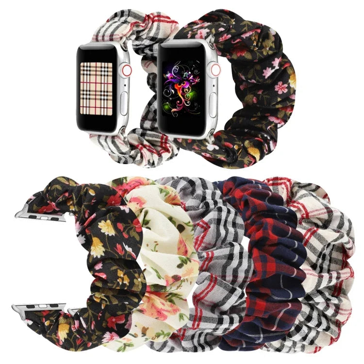 Bracelet de montre en tissu à motif floral à carreaux, pour Apple Watch Ultra 49 mm / Series 8&7 45 mm / SE 2&6&SE&5&4 44 mm / 3&2&1 42 mm, pour Apple Watch Series 8&7 41 mm / SE 2&6&SE&5&4 40 mm / 3&2&1 38 mm