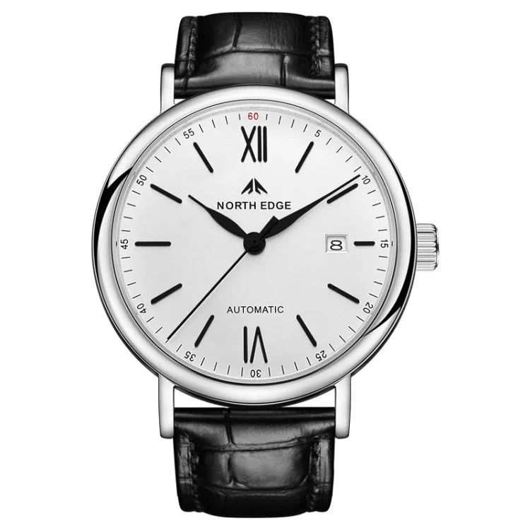 Montre Homme Multifonctionnelle NORTH EDGE AMOY Étanche avec Bracelet Cuir Mécanique