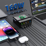 Chargeur multi-ports 868H 6 en 1 160 W avec 3 ports USB-C PD + 2 ports USB QC3.0, 868H