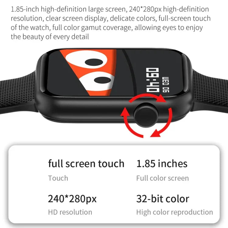Montre connectée HT15 avec bracelet en silicone de 1,85 pouce, étanche IP67, compatible avec les appels Bluetooth et le suivi du sommeil.
