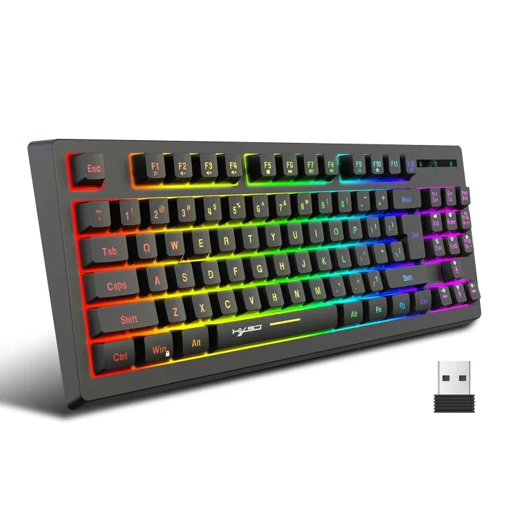 Clavier sans fil HXSJ L100 87 touches avec rétroéclairage RGB et film, 2.4G