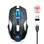 Souris sans fil lumineuse colorée HXSJ T300 7 touches 2400DPI 2.4G, T300 Noir, T300 Blanc