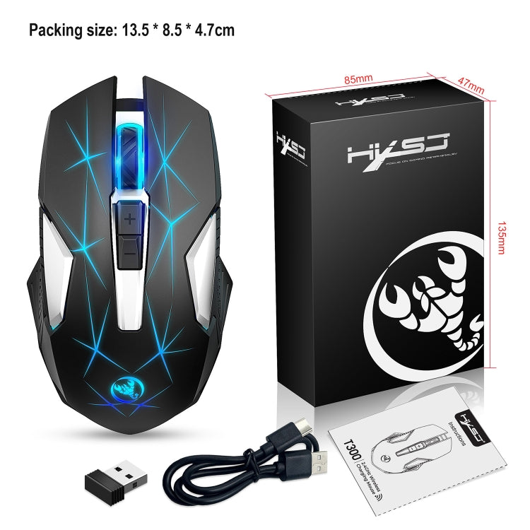 Souris sans fil lumineuse colorée HXSJ T300 7 touches 2400DPI 2.4G, T300 Noir, T300 Blanc