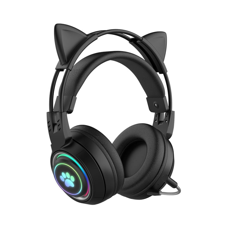 Casque sans fil Bluetooth stéréo T25 RGB avec oreilles de chat et microphone détachable