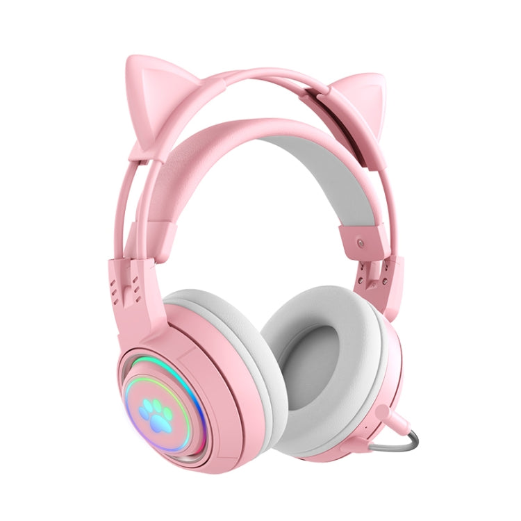Casque sans fil Bluetooth stéréo T25 RGB avec oreilles de chat et microphone détachable