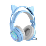 Casque sans fil Bluetooth stéréo T25 RGB avec oreilles de chat et microphone détachable