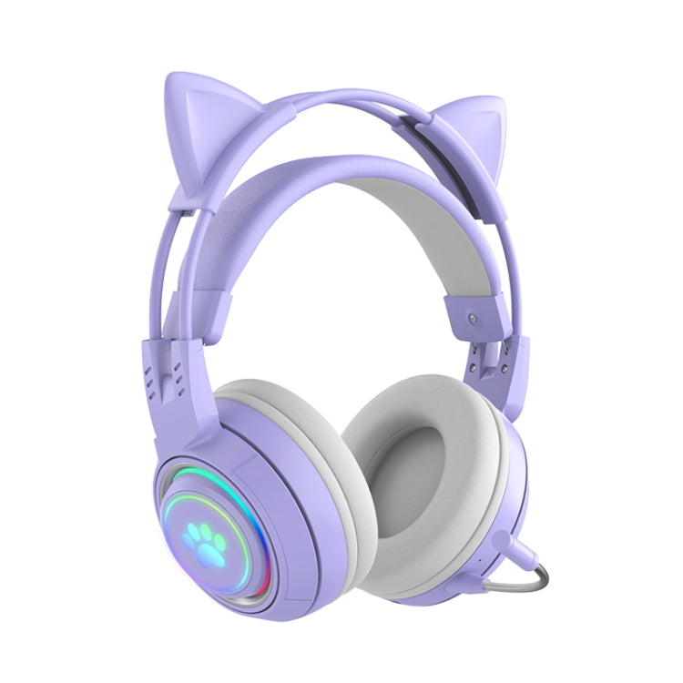 Casque sans fil Bluetooth stéréo T25 RGB avec oreilles de chat et microphone détachable