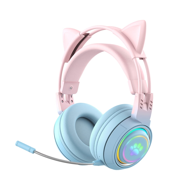 Casque sans fil Bluetooth stéréo T25 RGB avec oreilles de chat et microphone détachable