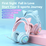Casque sans fil Bluetooth stéréo T25 RGB avec oreilles de chat et microphone détachable