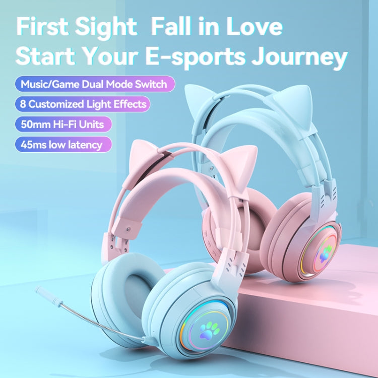 Casque sans fil Bluetooth stéréo T25 RGB avec oreilles de chat et microphone détachable