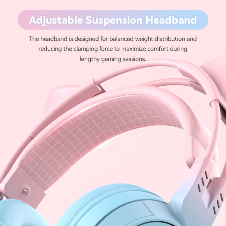 Casque sans fil Bluetooth stéréo T25 RGB avec oreilles de chat et microphone détachable