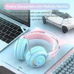 Casque sans fil Bluetooth stéréo T25 RGB avec oreilles de chat et microphone détachable