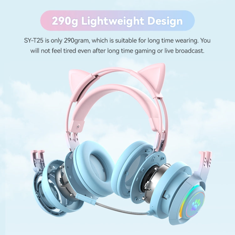 Casque sans fil Bluetooth stéréo T25 RGB avec oreilles de chat et microphone détachable