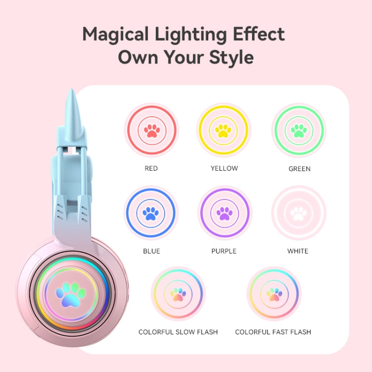 Casque sans fil Bluetooth stéréo T25 RGB avec oreilles de chat et microphone détachable