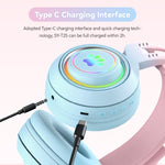 Casque sans fil Bluetooth stéréo T25 RGB avec oreilles de chat et microphone détachable