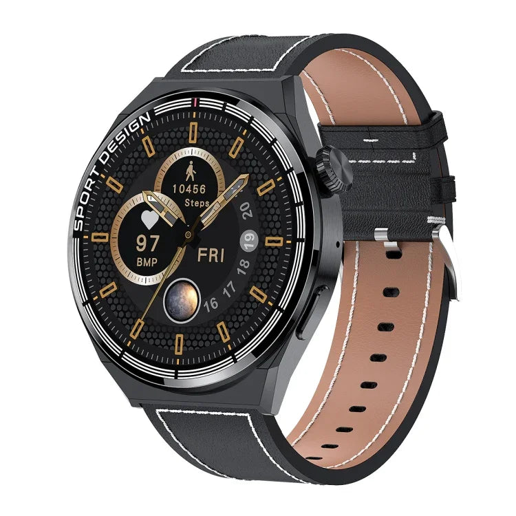 HDT 3 Max 1,6 pouces Bracelet en cuir Montre intelligente étanche IP67 compatible appels Bluetooth / NFC, Bracelet en cuir (Noir), Bracelet en cuir (Argent)
