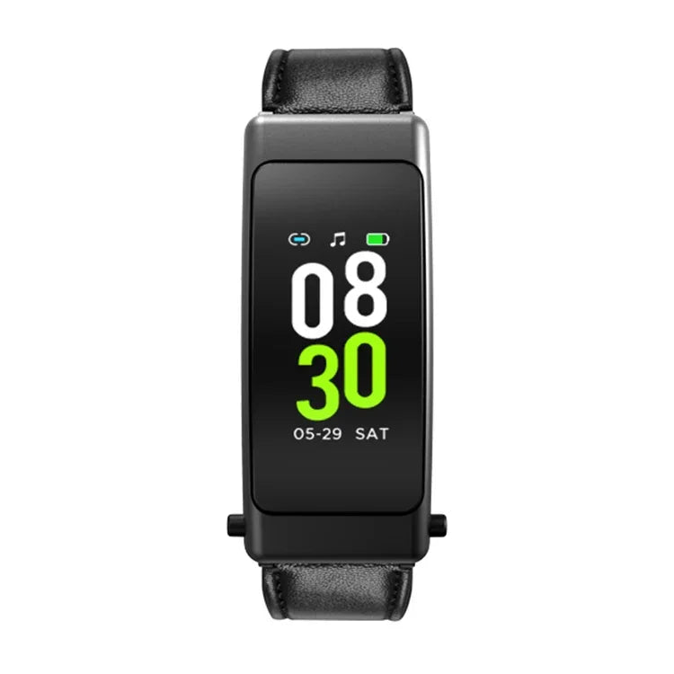 K50+ Montre intelligente étanche avec bracelet en cuir de 0,96 pouce, écouteurs détachables, compatible avec les appels Bluetooth, bracelet en cuir (noir)
