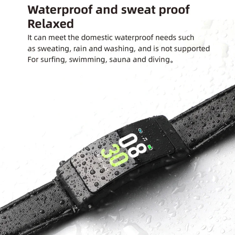 K50+ Montre intelligente étanche avec bracelet en cuir de 0,96 pouce, écouteurs détachables, compatible avec les appels Bluetooth, bracelet en cuir (noir)