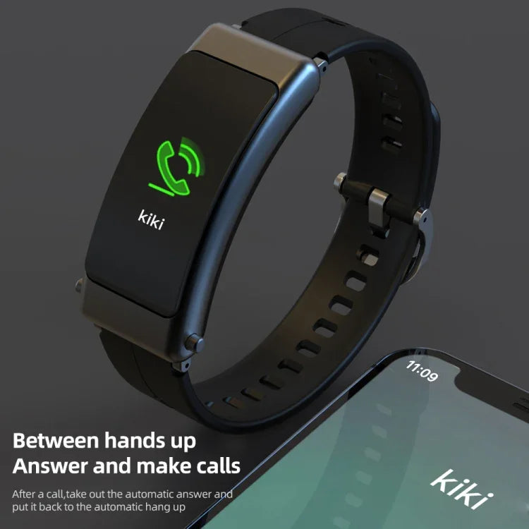 K50+ Montre intelligente étanche avec bracelet en cuir de 0,96 pouce, écouteurs détachables, compatible avec les appels Bluetooth, bracelet en cuir (noir)
