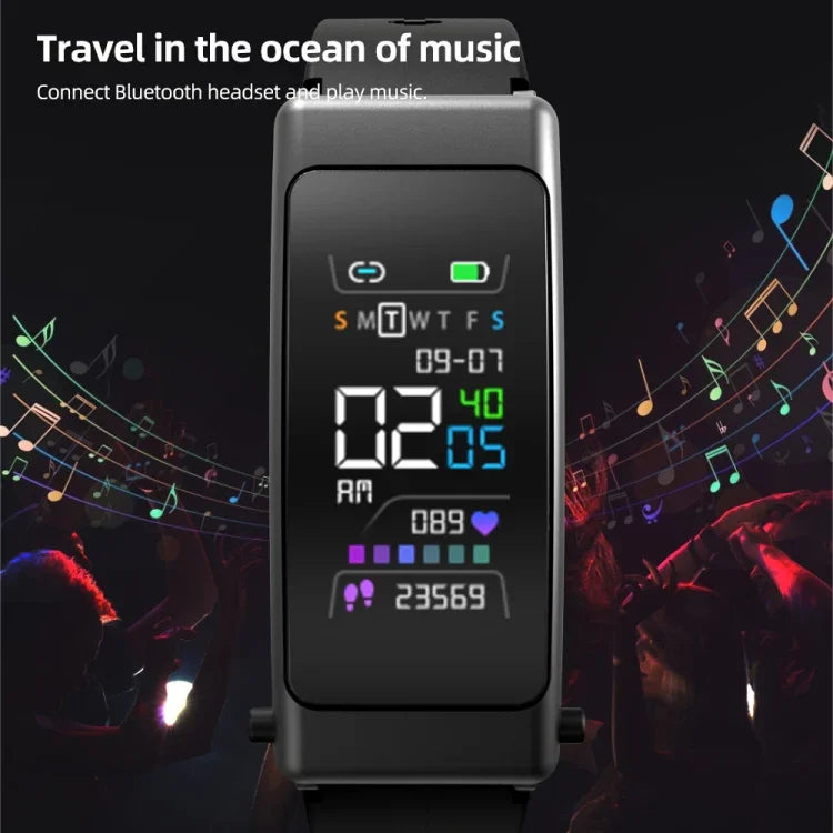 K50+ Montre intelligente étanche avec bracelet en cuir de 0,96 pouce, écouteurs détachables, compatible avec les appels Bluetooth, bracelet en cuir (noir)