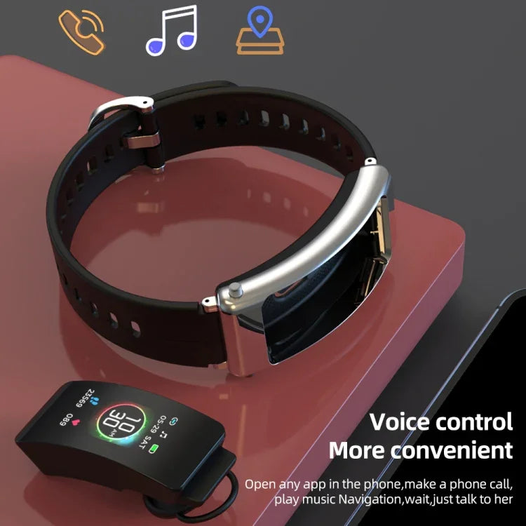 K50+ Montre intelligente étanche avec bracelet en cuir de 0,96 pouce, écouteurs détachables, compatible avec les appels Bluetooth, bracelet en cuir (noir)