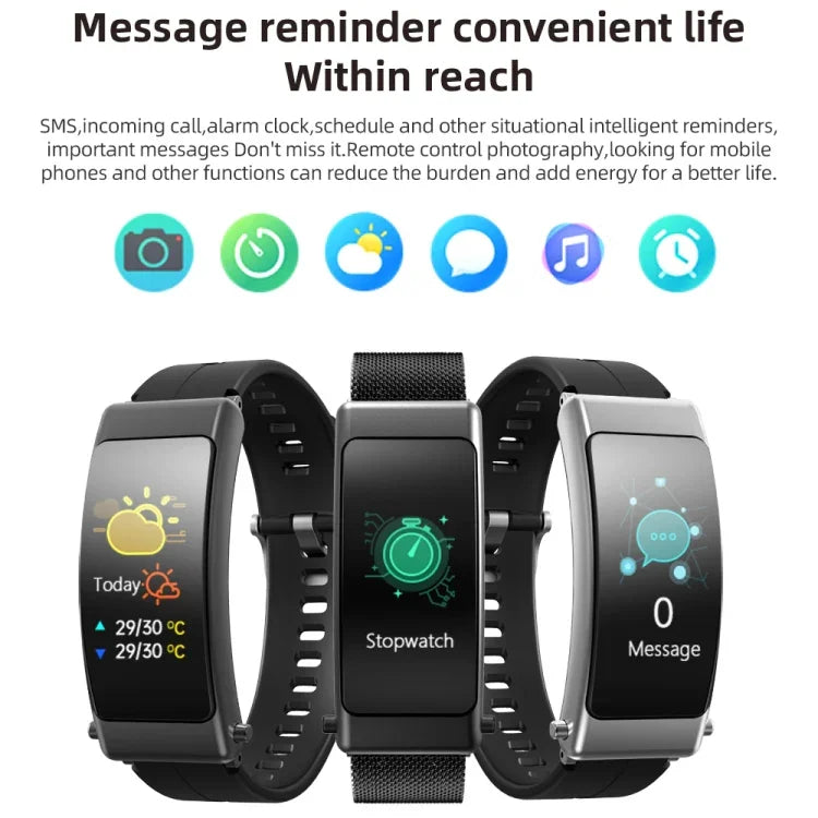 K50+ Montre intelligente étanche avec bracelet en cuir de 0,96 pouce, écouteurs détachables, compatible avec les appels Bluetooth, bracelet en cuir (noir)