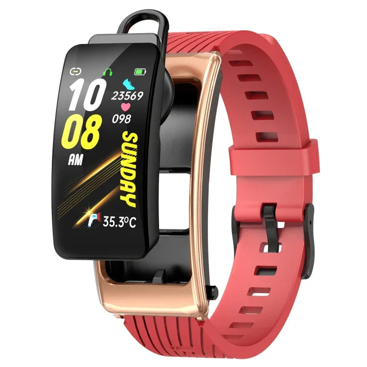 K20 Bracelet en silicone de 1,14 pouce Écouteurs Détachable Montre intelligente étanche supportant les appels Bluetooth, Bracelet en silicone (Noir Or rose)