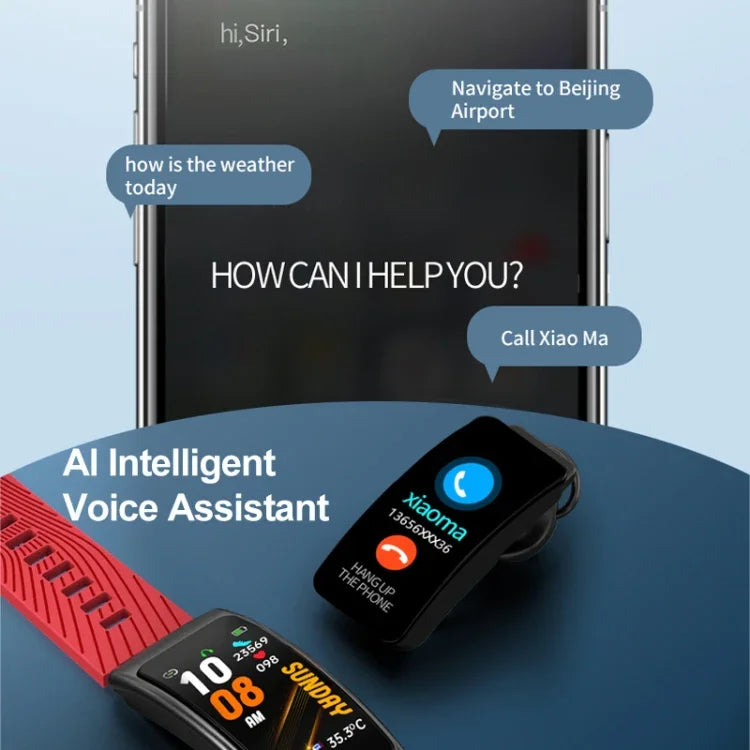 K20 Bracelet en silicone de 1,14 pouce Écouteurs Détachable Montre intelligente étanche supportant les appels Bluetooth, Bracelet en silicone (Noir Or rose)
