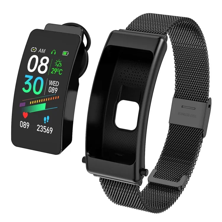 K50 Montre connectée étanche IP67 avec écouteurs, bracelet en acier de 1,08 pouce, prise en charge des appels Bluetooth, bracelet en acier (noir), bracelet en acier (or), bracelet en acier
