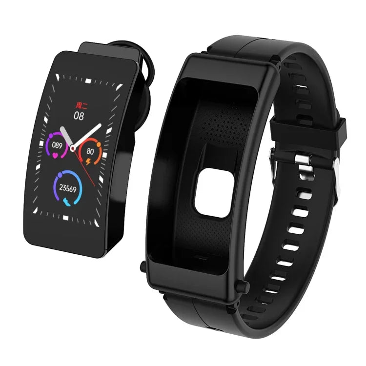 K50 Montre intelligente étanche IP67 avec écouteurs, bracelet en silicone 1,08 pouce, prise en charge des appels Bluetooth, bracelet en silicone (noir), bracelet en silicone (noir argent)