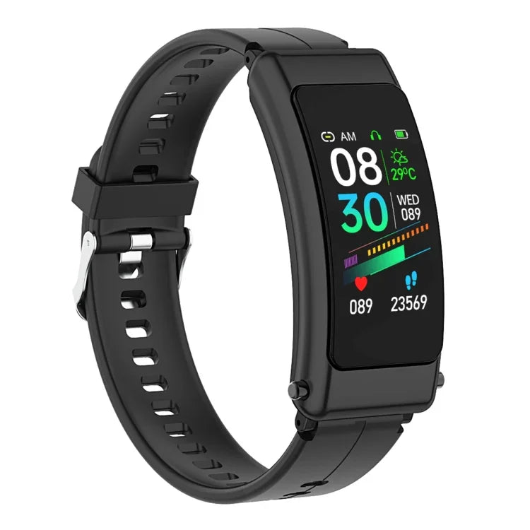 K50 Montre intelligente étanche IP67 avec écouteurs, bracelet en silicone 1,08 pouce, prise en charge des appels Bluetooth, bracelet en silicone (noir), bracelet en silicone (noir argent)
