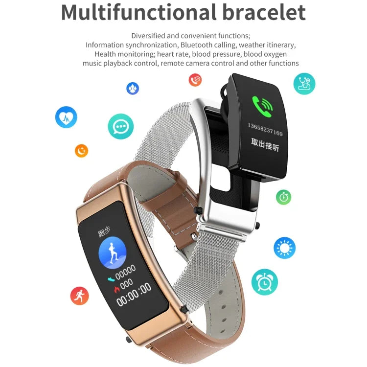 K50 Montre intelligente étanche IP67 avec écouteurs, bracelet en silicone 1,08 pouce, prise en charge des appels Bluetooth, bracelet en silicone (noir), bracelet en silicone (noir argent)