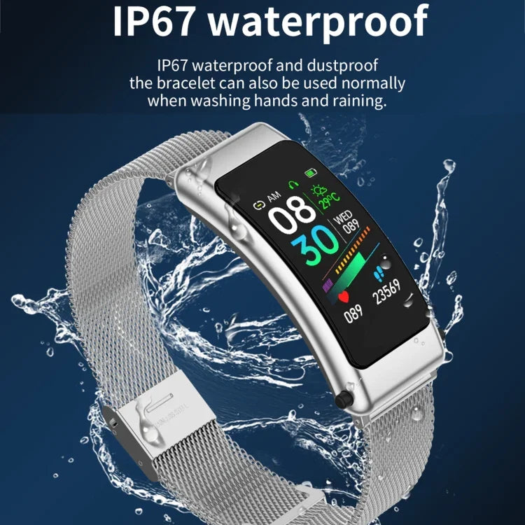 K50 Montre intelligente étanche IP67 avec écouteurs, bracelet en silicone 1,08 pouce, prise en charge des appels Bluetooth, bracelet en silicone (noir), bracelet en silicone (noir argent)