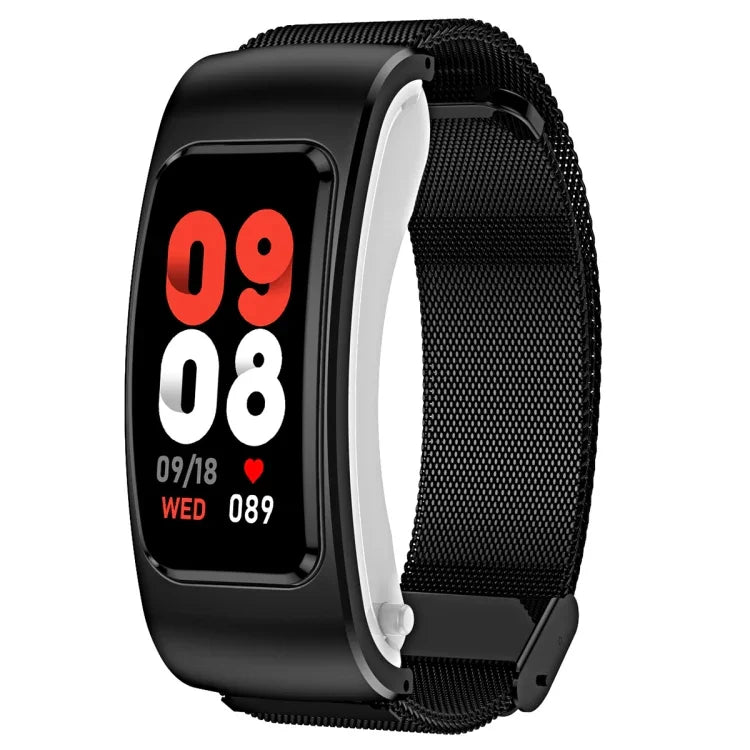 Montre Intelligente K60 1,08 pouce avec Bande en Acier, Écouteurs Détachables, Étanche à Vie, Support Appel Bluetooth, Bande en Acier (Noir)