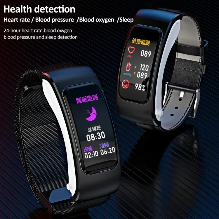 Montre Intelligente K60 1,08 pouce avec Bande en Acier, Écouteurs Détachables, Étanche à Vie, Support Appel Bluetooth, Bande en Acier (Noir)