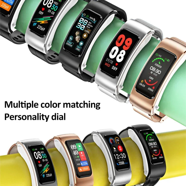 Montre Intelligente K60 1,08 pouce avec Bande en Acier, Écouteurs Détachables, Étanche à Vie, Support Appel Bluetooth, Bande en Acier (Noir)