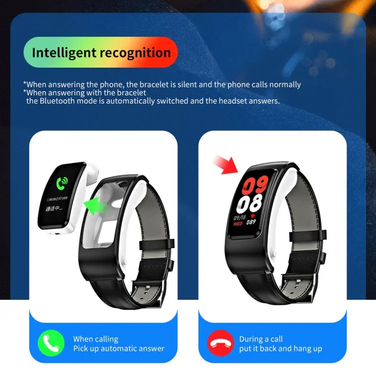 Montre Intelligente K60 1,08 pouce avec Bande en Acier, Écouteurs Détachables, Étanche à Vie, Support Appel Bluetooth, Bande en Acier (Noir)