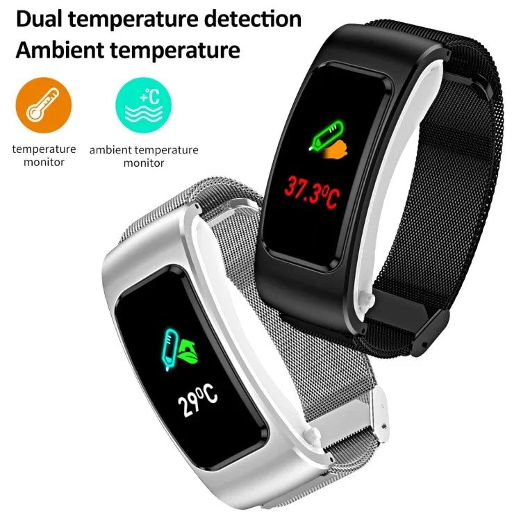 Montre Intelligente K60 1,08 pouce avec Bande en Acier, Écouteurs Détachables, Étanche à Vie, Support Appel Bluetooth, Bande en Acier (Noir)