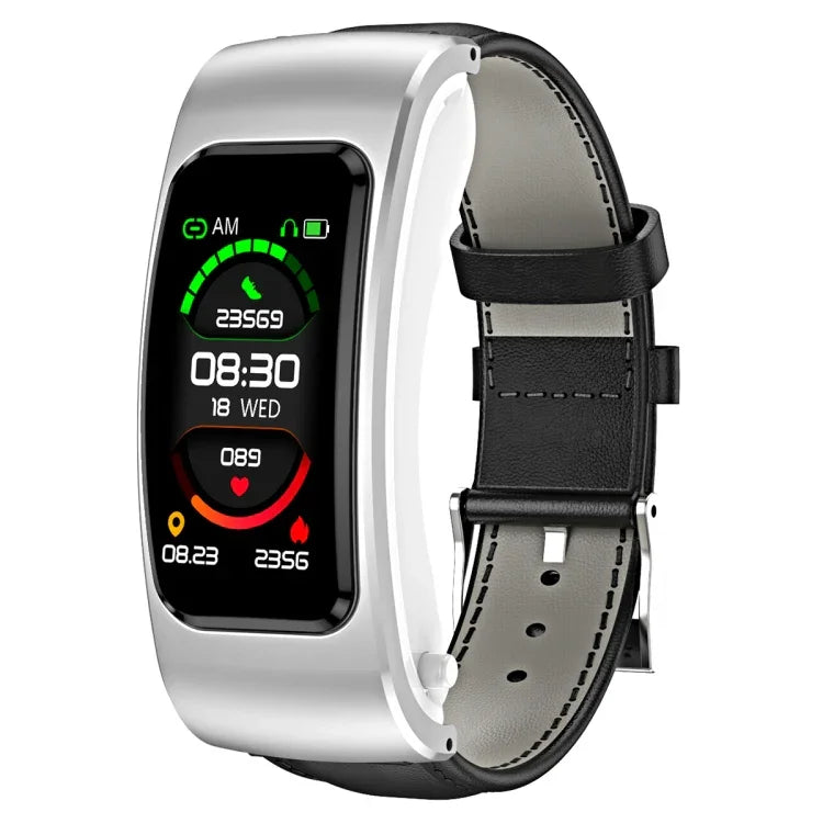 K60 Montre intelligente étanche avec bracelet en cuir de 1,08 pouce, écouteurs détachables, prise en charge des appels Bluetooth, bracelet en cuir (noir argent), bracelet en cuir (marron), bracelet en cuir (noir), bracelet en cuir (marron argent)
