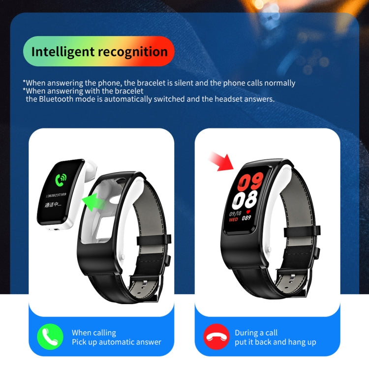 K60 Montre intelligente étanche avec bracelet en cuir de 1,08 pouce, écouteurs détachables, prise en charge des appels Bluetooth, bracelet en cuir (noir argent), bracelet en cuir (marron), bracelet en cuir (noir), bracelet en cuir (marron argent)