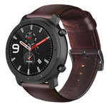 Bracelet de montre en cuir véritable ciré à l'huile, pour Amazfit GTR 47mm / Pace / Stratos, pour Amazfit 2 Stratos, pour Ticwatch Pro / E2 / S2, pour Pebble Gen 1, pour Pebble Time