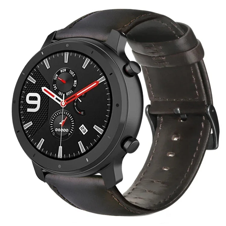 Bracelet de montre en cuir véritable ciré à l'huile, pour Amazfit GTR 47mm / Pace / Stratos, pour Amazfit 2 Stratos, pour Ticwatch Pro / E2 / S2, pour Pebble Gen 1, pour Pebble Time