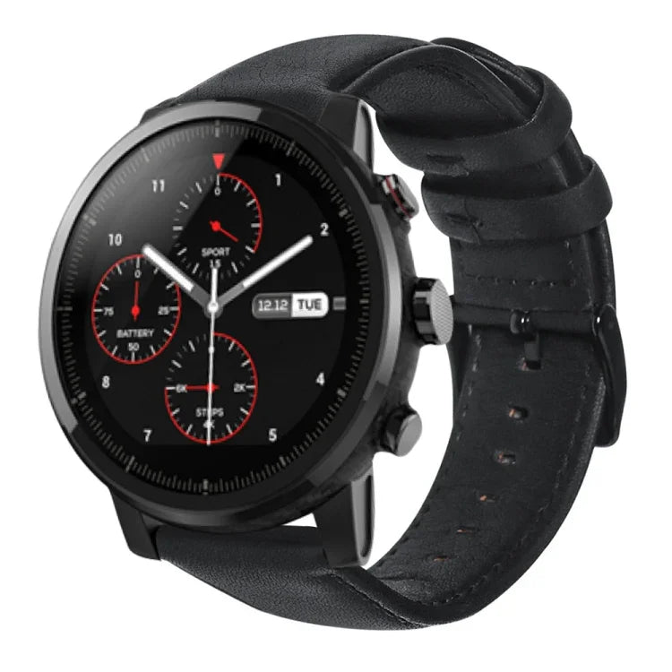 Bracelet de montre en cuir véritable ciré à l'huile, pour Amazfit GTR 47mm / Pace / Stratos, pour Amazfit 2 Stratos, pour Ticwatch Pro / E2 / S2, pour Pebble Gen 1, pour Pebble Time
