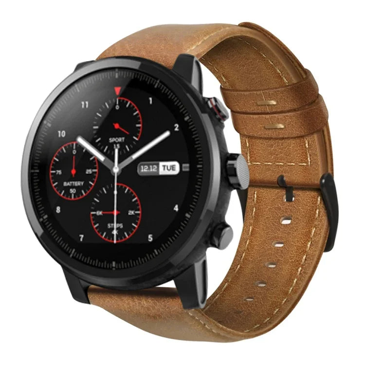 Bracelet de montre en cuir véritable ciré à l'huile, pour Amazfit GTR 47mm / Pace / Stratos, pour Amazfit 2 Stratos, pour Ticwatch Pro / E2 / S2, pour Pebble Gen 1, pour Pebble Time