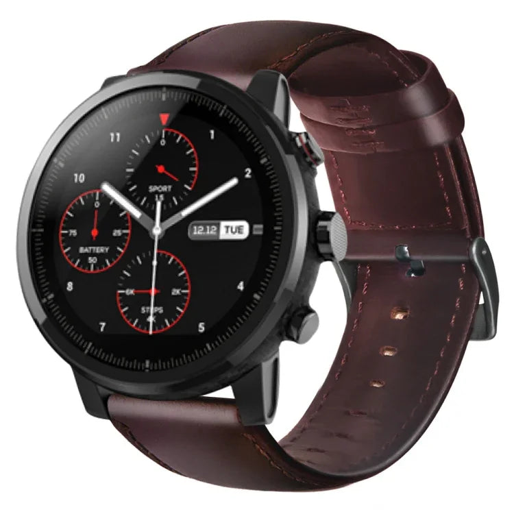 Bracelet de montre en cuir véritable ciré à l'huile, pour Amazfit GTR 47mm / Pace / Stratos, pour Amazfit 2 Stratos, pour Ticwatch Pro / E2 / S2, pour Pebble Gen 1, pour Pebble Time