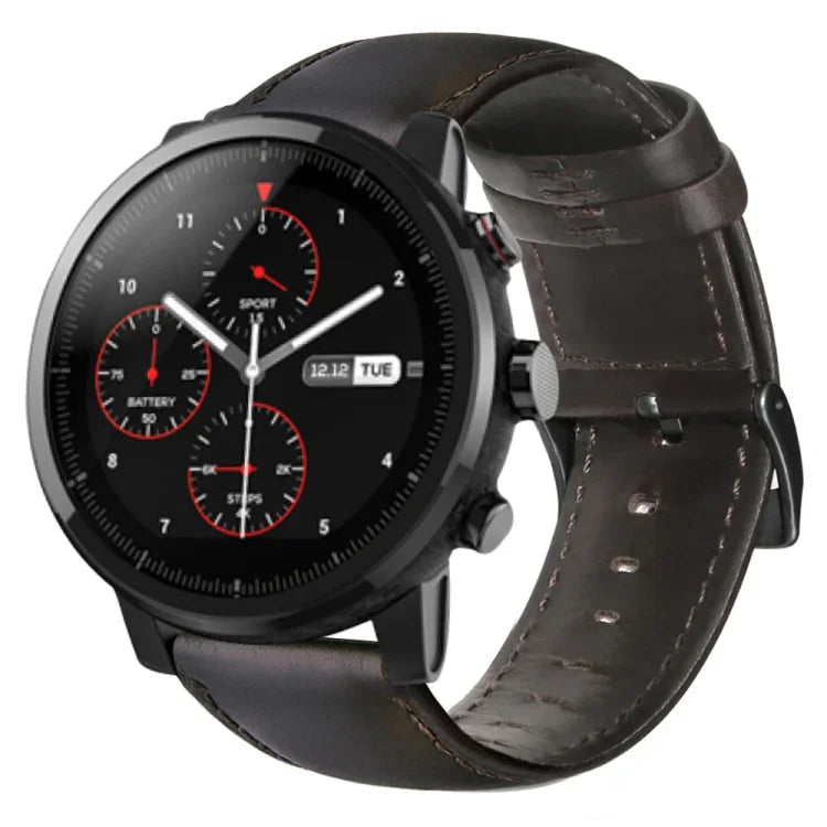 Bracelet de montre en cuir véritable ciré à l'huile, pour Amazfit GTR 47mm / Pace / Stratos, pour Amazfit 2 Stratos, pour Ticwatch Pro / E2 / S2, pour Pebble Gen 1, pour Pebble Time